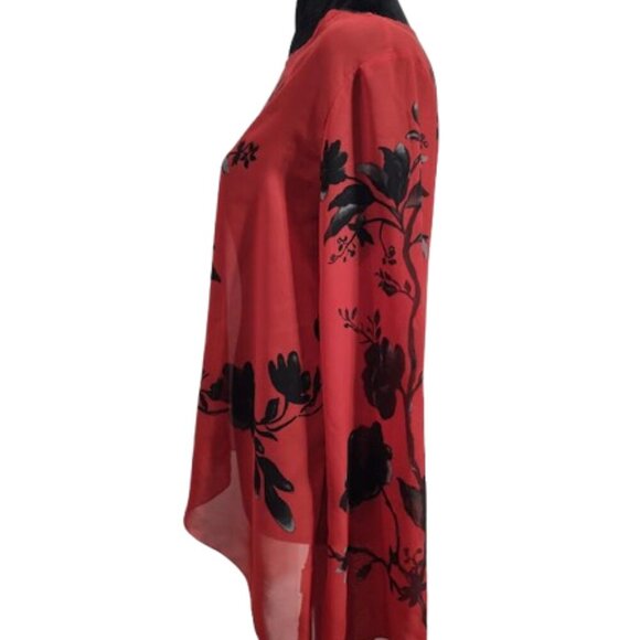 Vintage Cha Cha Vente Sheer High Low Blouse Women's Size Medium Red Sheer - Picture 3 of 8